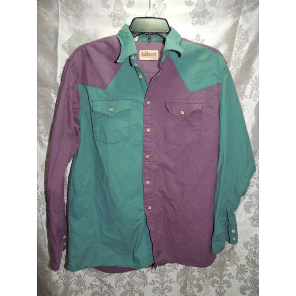 Saddlebrook Westernwear Mens Purple Green Long Sleeve Size L - Picture 1 of 8